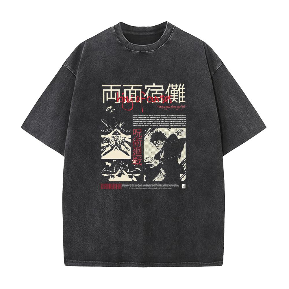 Футболка с принтом Рёмен Сукуна Манга Jujutsu Kaisen Мужская Женская Стирка Хлопок Футболка Топ Летняя Короткий Рукав Свободная Футболка Одежда