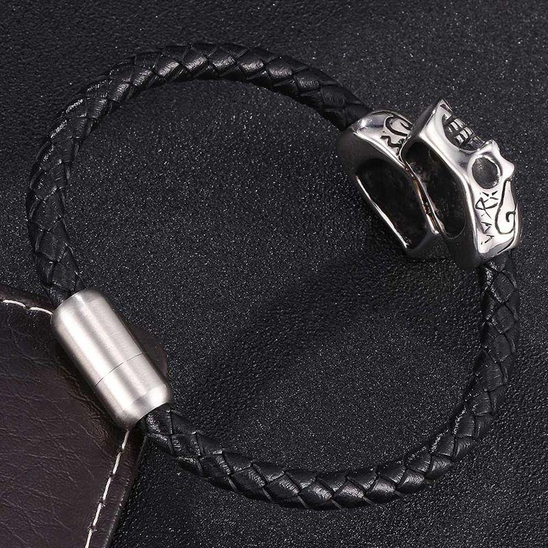 Панк скелет мужские кожаные браслеты браслеты черный плетеный Rop Man ювелирные изделия на запястье