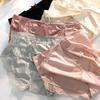 Smooth Satin See-through Lace Stitching Briefs Sexy Bowknot Decor Mid-rise Hip Lifting Breathable Thin Women Panties