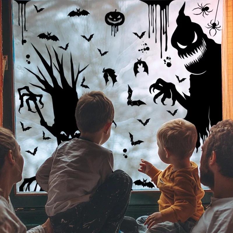 Halloween Ghost Pumpkin Head Monster Ghost Shadow Window Stickers Witch Death Bat Skeleton Halloween Party Decor Wall Stickers