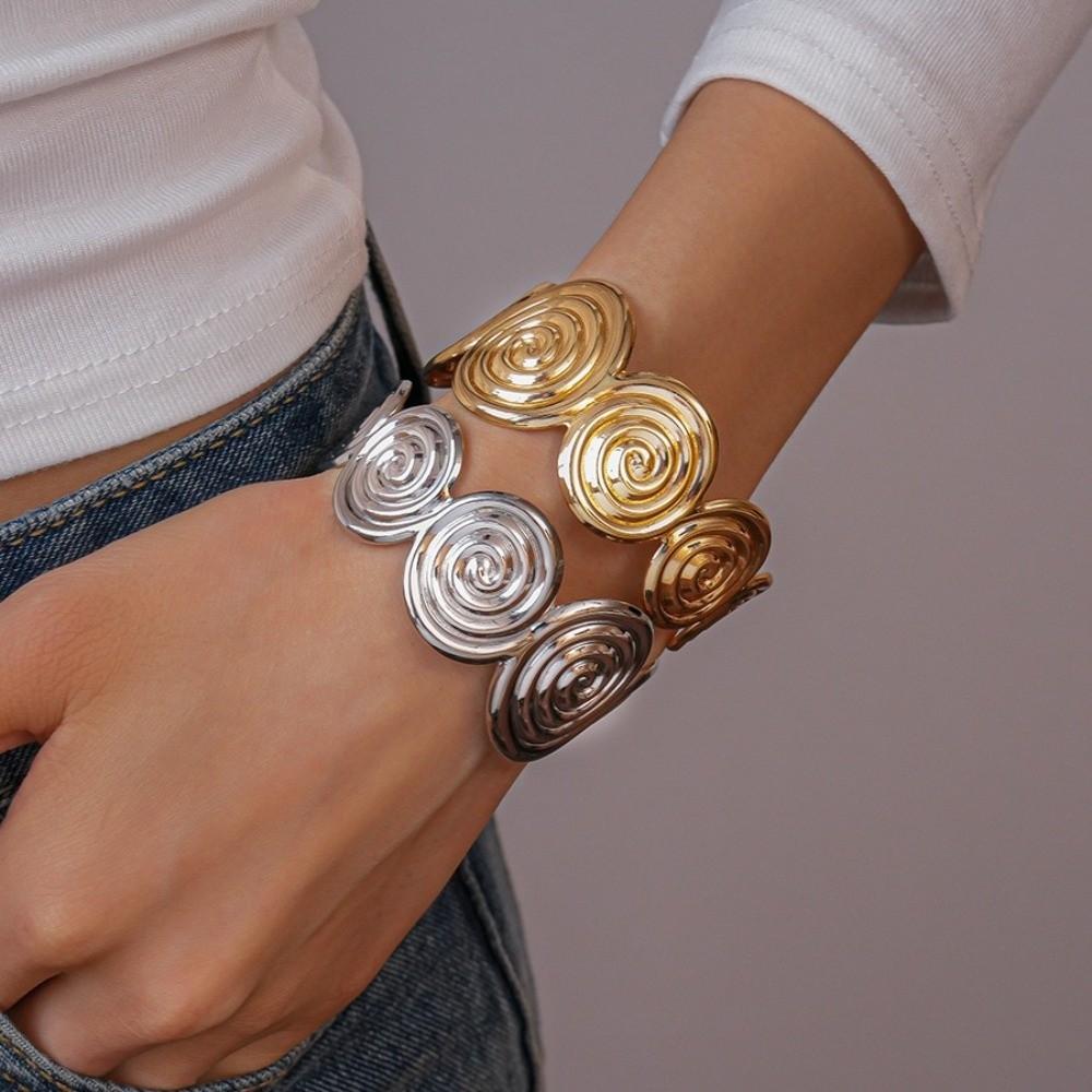 Metal Cuff Bangle Bracelet Non-Fading Women Wristband Fancy Spiral Arm Bracelet Party
