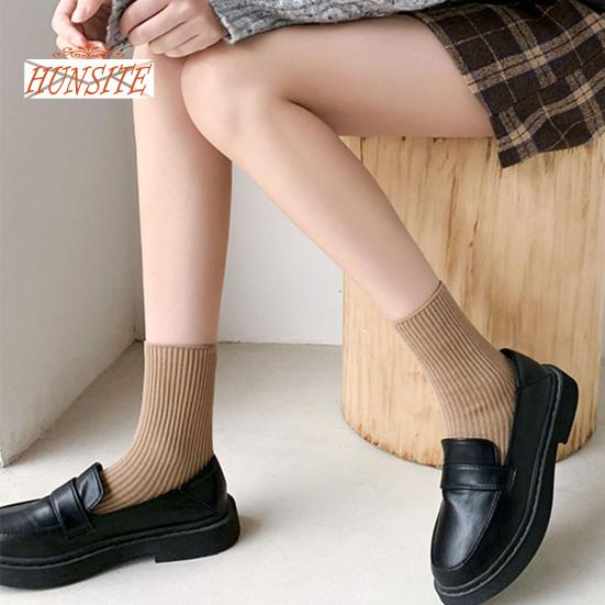 1 Pair Mid-tube Elastic Women Socks Casual Solid Color Ribbed Sports Socks