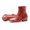 Johnature Винтажные красные туфли, женские короткие сапоги ручной работы из натуральной кожи с принтом на шнуровке