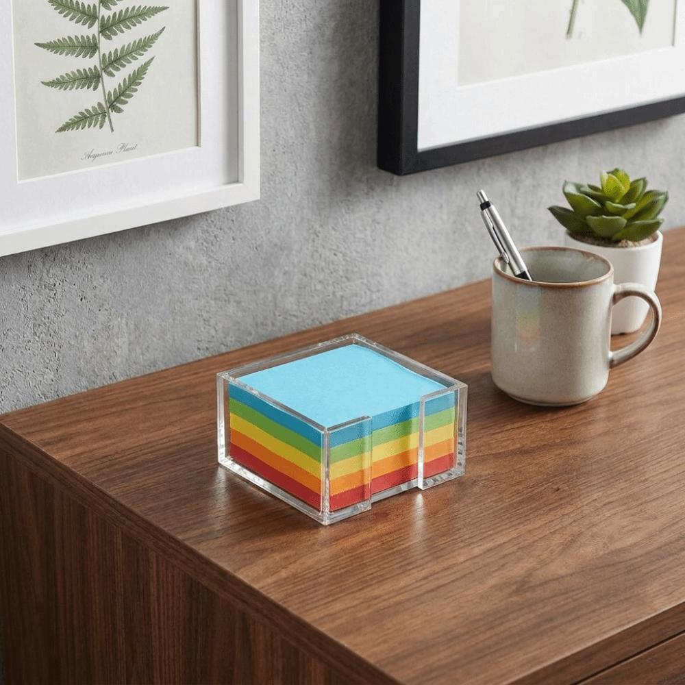 Crystal Clear Sticky Note Holder Transparent Memo Pad Stand Memo Note Dispenser Dormitory Room