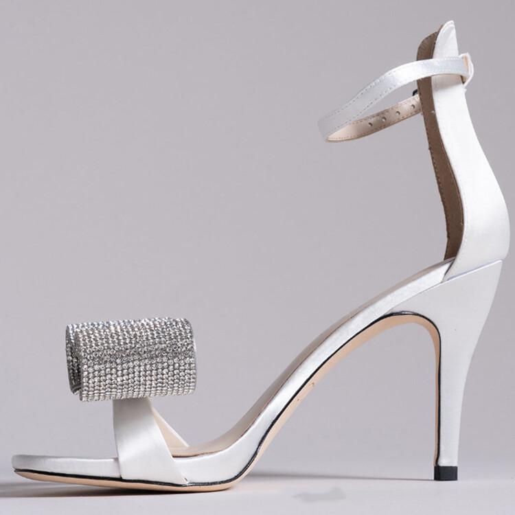 Новые атласные сандалии с бантом, большой размер 34–43, модный брендовый подиум, женская обувь на высоком каблуке 8 см/11 см, пикантные туфли на высоком каблуке со стразами