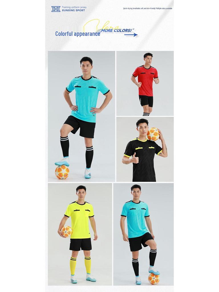 Breathable Adult Football Kit: Sweat-Wicking Jersey & Shorts Set with Short Sleeve Training Top Referee Uniform