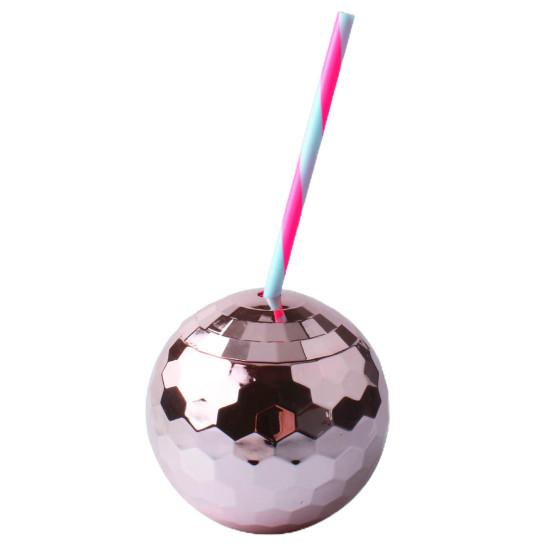 600ML Wine Ball Cup with Lid Refraction Delicate Retro Disco Design Drinking Glass Party Supplies