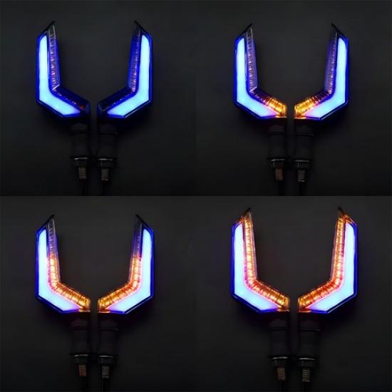 4X Motorcycle Flowing LED Turn Signal Light Indicator Blinker Amber/Blue Lamp