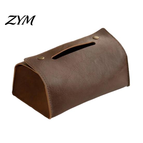 Bathroom Tissue Container PU Leather Box, Foldable Retro Style Holder, Office Desk Storage Bag Decorative Desktop Organizer, for Home Car Decor Dining