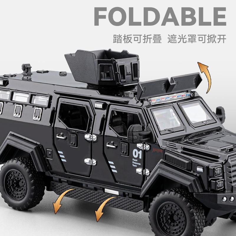 1:32 Alloy Sword Toothed Tiger Explosion Proof Car Model Diecast Police Armored Off-road Vehicles Car Model Sound Light Kids Toy