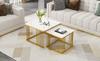 2-Piece Set of Square High-Gloss Marble-Look Coffee Tables, Nesting Tables with Golden Legs, 60*60*45cm and 45*45*40cm, Versatile
