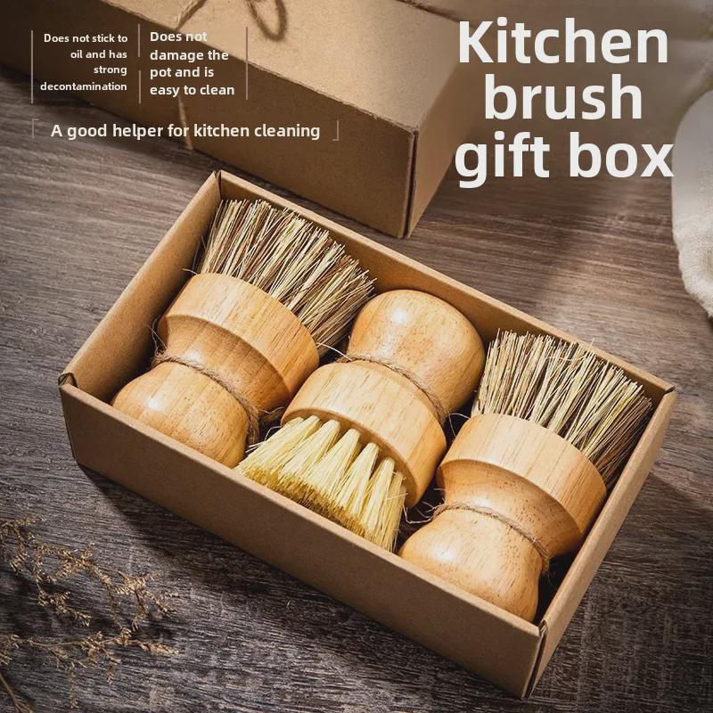 Многофункциональная кухонная щетка из натурального сизаля для мытья посуды, фруктов и овощей - ручка из цельного дерева