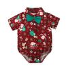 Рождественский комбинезон для малышей 0-2 лет, зеленый, винно-красный, с короткими рукавами и галстуком-бабочкой для малышей
