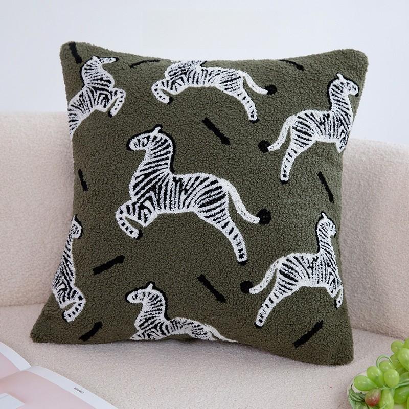 Zebra Checkered Flower Line Tiger Pattern Plush Cushion For Bedroom And Lounge