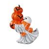 Halloween Ghost Figurine White Ghost Holding Pumpkin Cat Spooky Resin Ornament Engraved Halloween Decoration