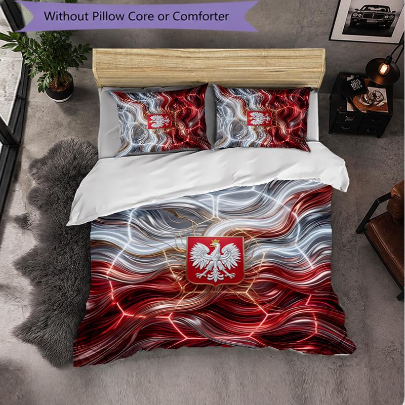 Poland Football Pattern 3 Pieces Bedding Set Soft Microfiber Duvet Cover with Pillow Cases for Bedroom