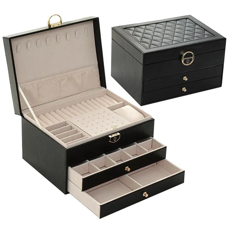 Large Storage Box Multi-Layer Organizer For Necklace Earring Leather Storage Packaging Display Boxes