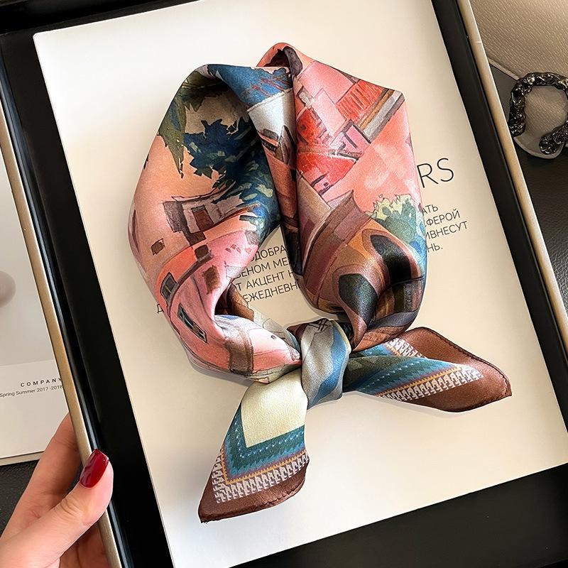 New 100% Natural Real Silk Women Scarf Printed Scarfs Bandana Women Square Scarves Hijab Shawls Warp Neckerchief Female Foulard