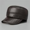 Hat Men's Winter Flat Top Hat Fleece Thick Warm Grandpa Leather Hat Ear Protector Cap