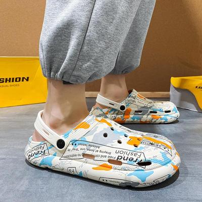 Мужские туфли Hole Shoes, нескользящая и износостойкая верхняя одежда, сандалии двойного назначения с камуфляжным принтом, повседневные пляжные тапочки для мужчин