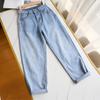 Women Plus Size Jeans Pants High Waist Loose Denim Female Elastic Waist Spring Basic Pockets Trousers