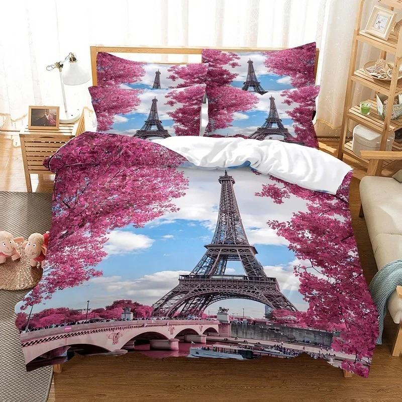 Eiffel Tower Bedding Duvet Cover Set 3d Digital Printing Bed Linen Fashion Design Comforter Cover Bedding Sets Bed Set