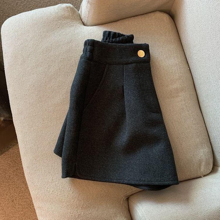 Женские эластичные шерстяные брюки с высокой талией и широкими штанинами, с разрезом, стройнящие, осенне-зимние, свободного кроя.