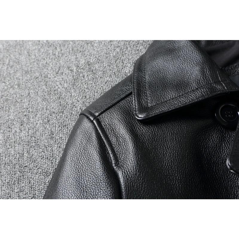 Chinese Size Long Men Leather Coat Genuine Soft Cow Leather Classic Double Breasted Turn Down Collar Leather Jackets For Men Clothing Autumn