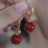 High End Red Pearl Earrings for Women, Light Luxury, Agile and Diamond Studded Temperament Earrings