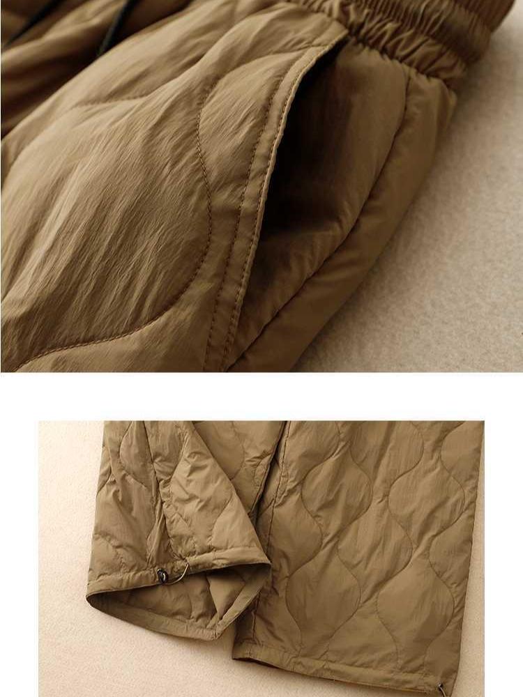 Зима Новые Литературные Галстук Эластичная Талия Ромбовидная Решетка Тисненая Линия Хлопковые Брюки Женские Ветрозащитные Теплые Длинные Хлопковые Брюки