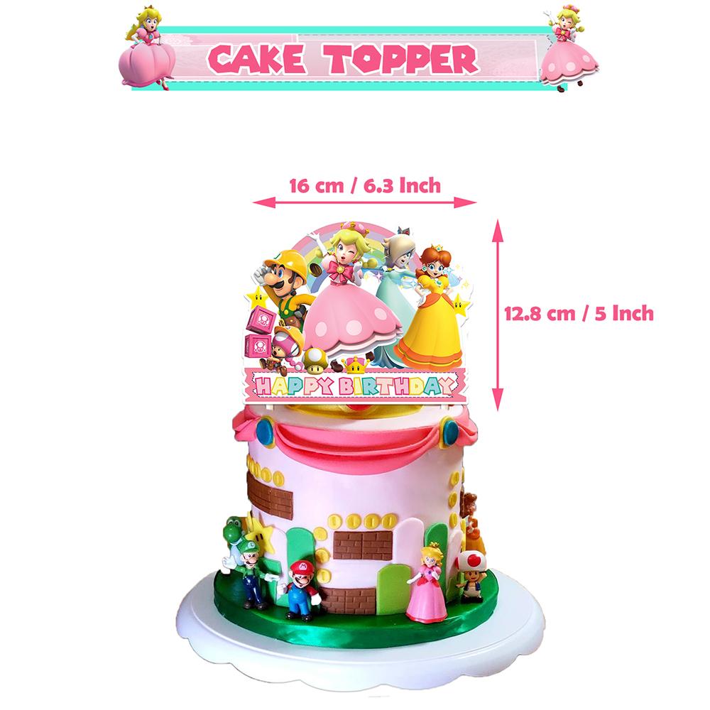 30Pcs Princess Peach Birthday Party Supplies include Banner Cake Topper Balloons