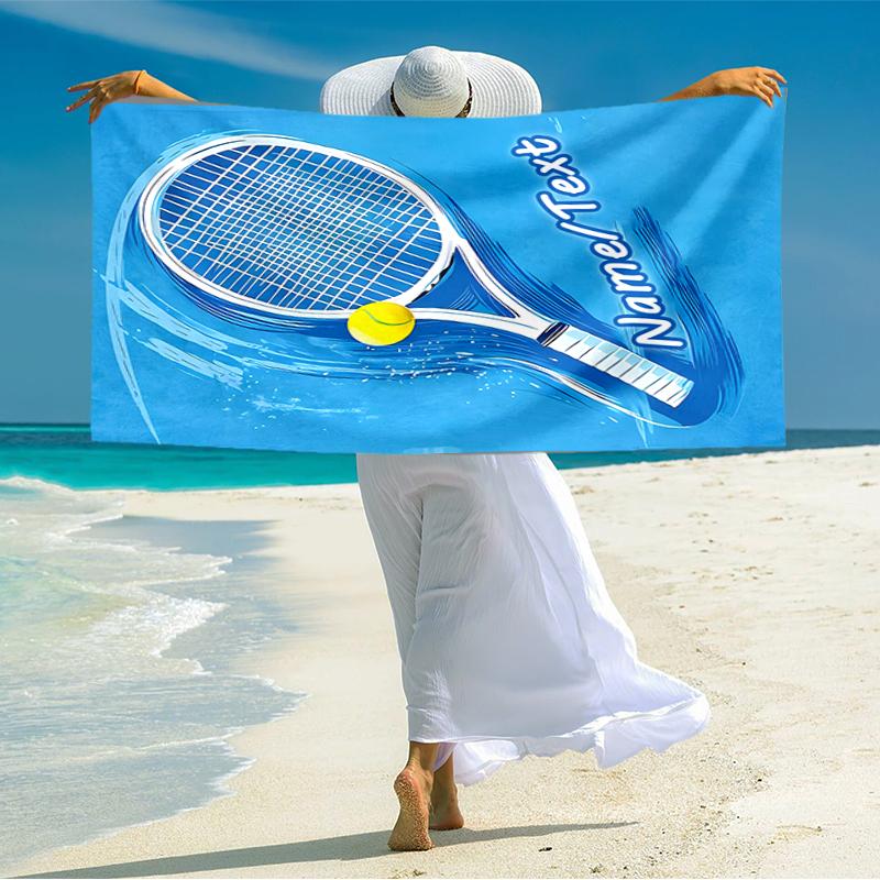 1PC Custom Name Tennis Racket Ball Beach Towel Highly Absorbent And Sand-Resistant Towel for Swimming, Pool, Yoga, And Travel Lightweight