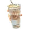 Striped Cup with Lid Straw Transparent Milk Iced Coffee Cup