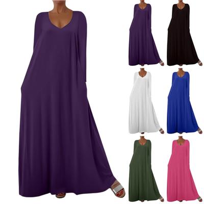 Женское модное однотонное платье-пуловер с V-образным вырезом, длинными рукавами, повседневное, свободного кроя