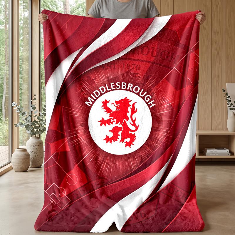 Middlesbrough Football Print Flannel Blanket, Soft Warm Lightweight Throw Blanket for Sofa Bed Camping