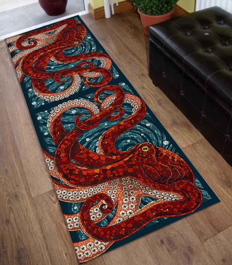 Octopus Runner Rug for Coastal Home Decor Maximalist Living Room and Bedroom Carpets