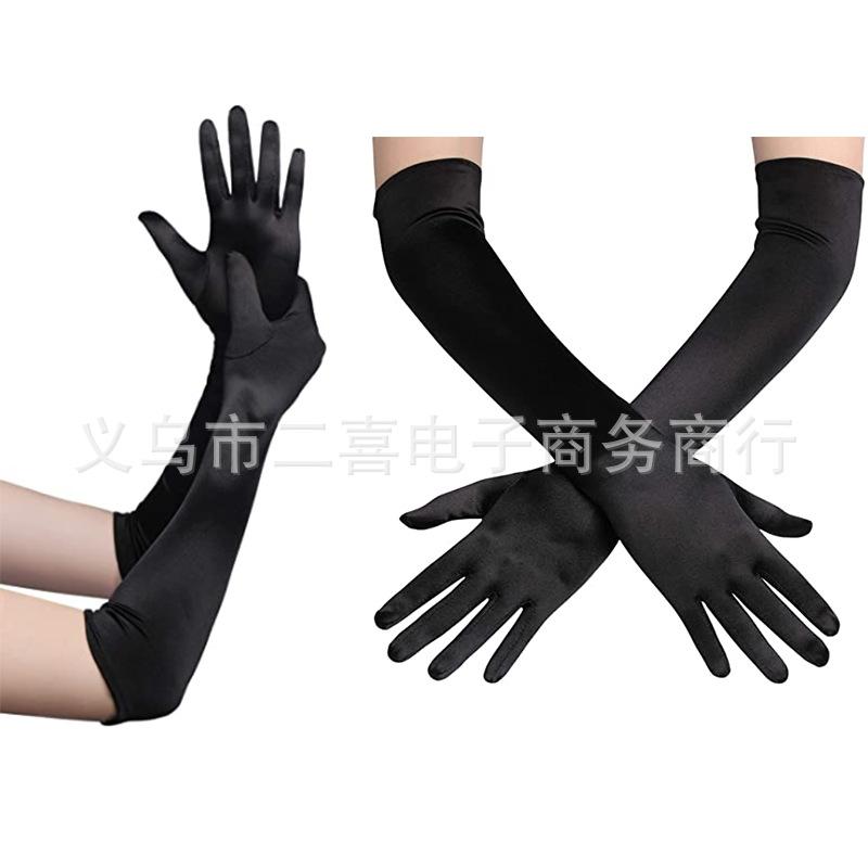 Великий Гэтсби мишура атласные черные длинные перчатки вечерние стрейч длинные перчатки 45 см