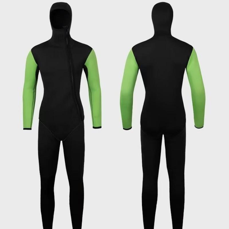 5mm Neoprene Hooded Zip-Front Two-Piece Wetsuit Freediving Spearfishing Snorkeling Swimming