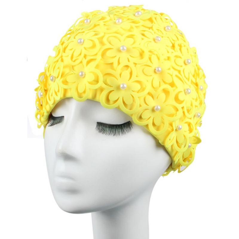 Шапочка для плавания женская Жемчужная Трехмерный Лепесток Модная Увеличенная Спа Плавательная Женская Шапочка для плавания Дышащая Не сдавливающая голову Шапочка для плавания для длинных волос