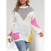 Women's Knitted Sweater Plus Size Color Block Loose Casual Pullover Sweater