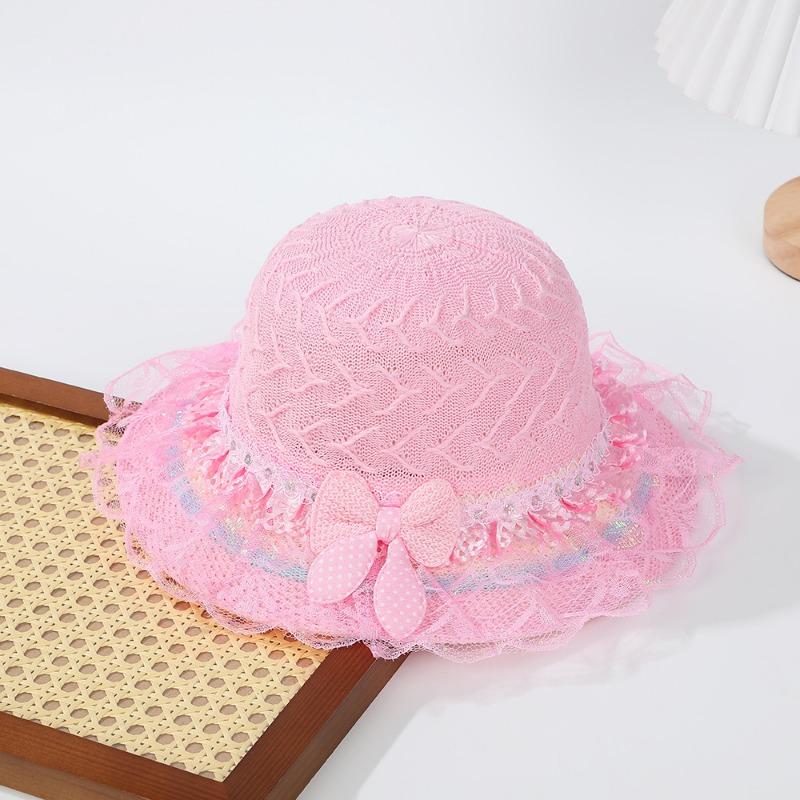 Princess style baby sunscreen hat leisure travel visor girls bow yarn edge woven sun hat