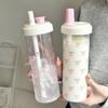Новая портативная бутылка для воды большой емкости с трубочкой - Стильный дизайн для девочек и студентов, Прочный пластиковый стакан