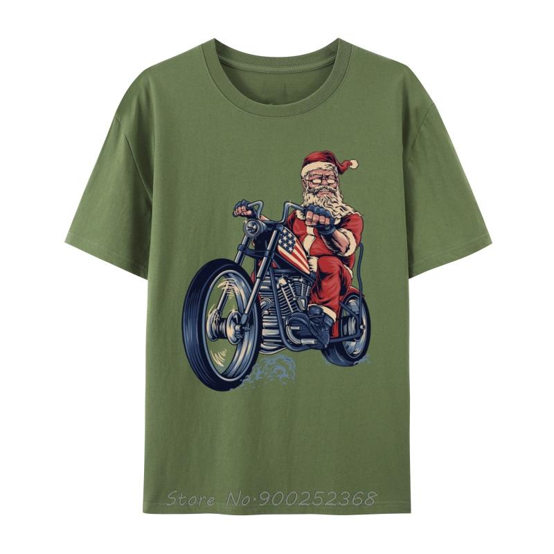 Christmas Day Cool Santa On A Motorcycle Riding Santa Claus Tshirt Fashion Cotton Tshirt Unisex Oneck Tops Tees Fitness T Shirt