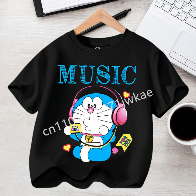 Doraemon Short Sleeves Children Cartoon Anime Tshirt Kawaii Cotton Tops Boy Girl Summer Fashion Tees Kid Clothes Birthday Gift