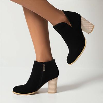 FOREADA Женские ботильоны с круглым носком, на толстом высоком каблуке, на молнии, короткие ботинки, лаконичная женская модная обувь, осень-зима, коричневые, черные, 43