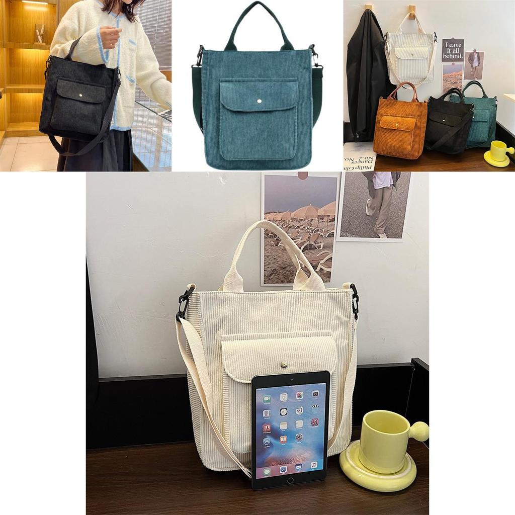Minimalist Japanese Style Canvas Shoulder Bag For College Students With Zipper Closure