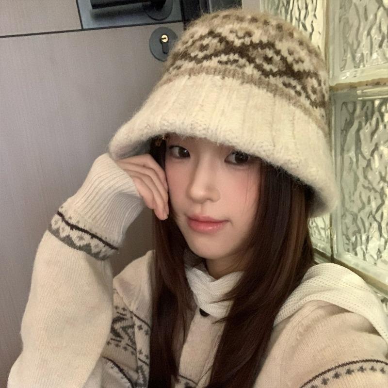 Women S Fair Isle Style Knit Hat For Autumn Winter Outdoor Warmth Large Head Size