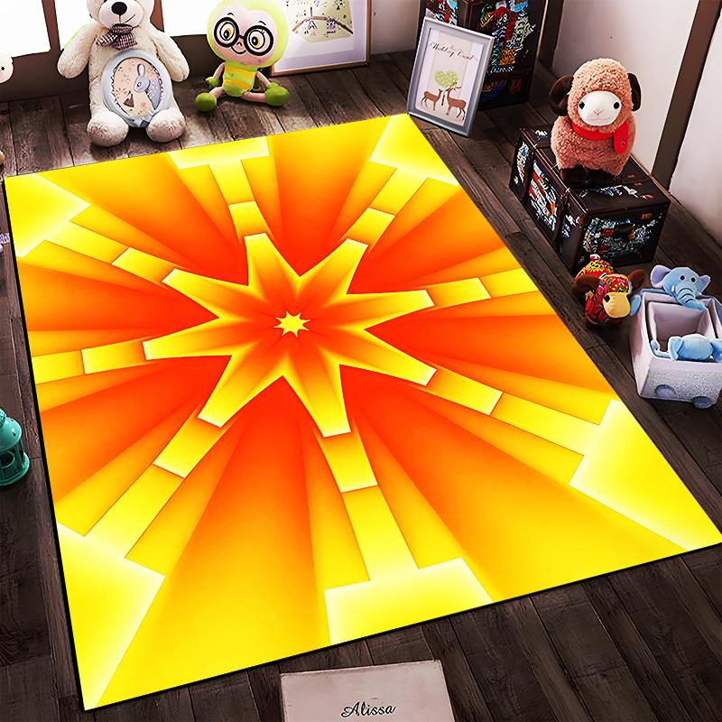 Bright Geometric Starburst Pattern Carpet - Orange and Yellow Design Suitable for use as an anti-slip for living room bedroom sofas