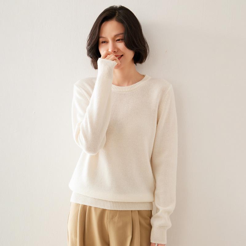 Autumn/Winter 2025 Women's Casual Cashmere Round Neck Pullover with Soft Knit Inner Layer