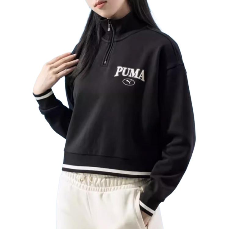 Puma Спортивная серия Lifestyle Повседневная свободная толстовка с воротником-стойкой и длинным рукавом Женская толстовка черного цвета 681524-01